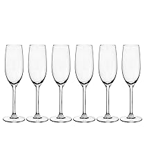 H&H Vassoio 6 Calici XXL Flute in Vetro Trasparente 21 cl – Eleganti e Raffinati – Idonei al Lavaggio in Lavastoviglie