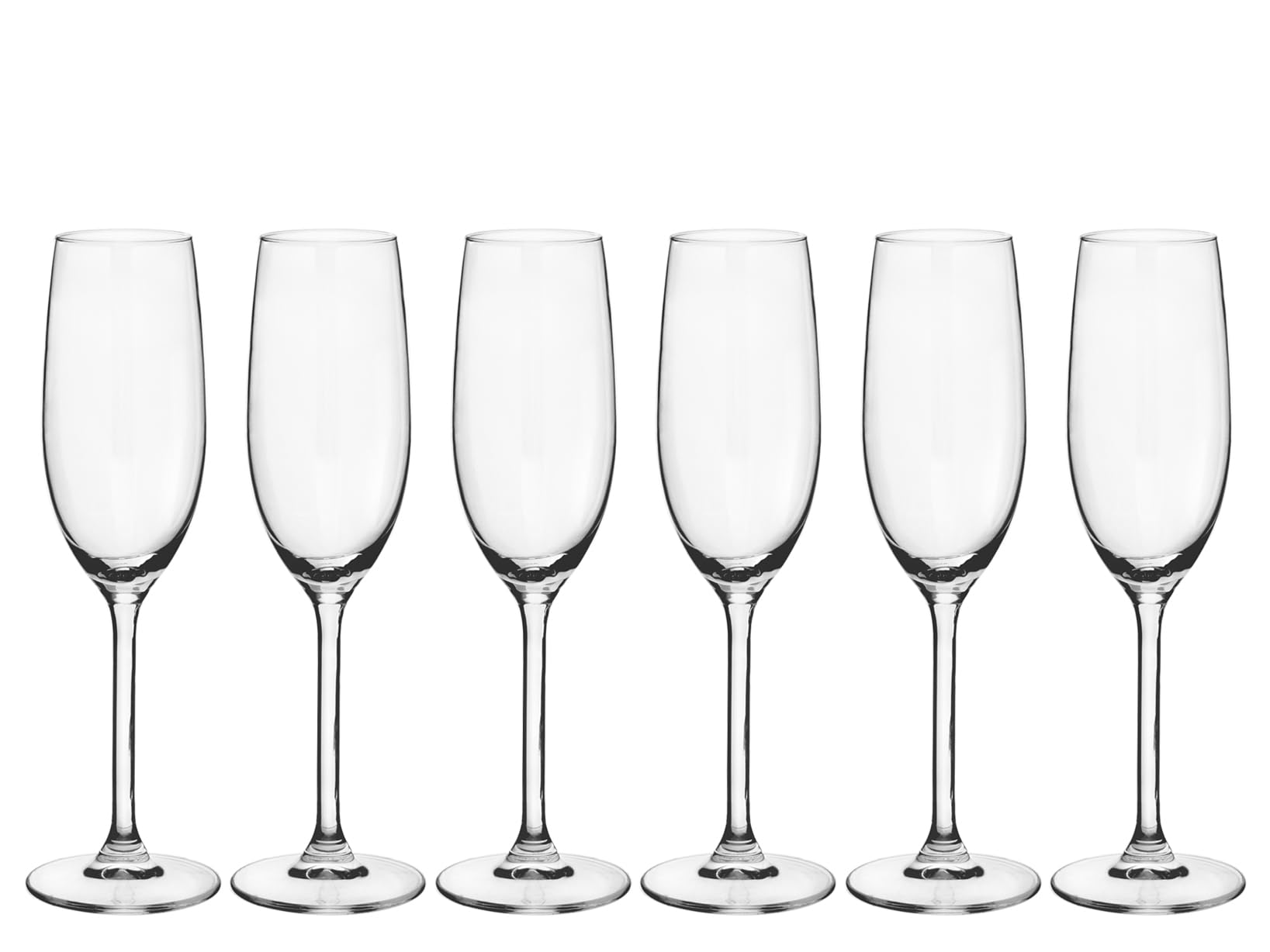 H&H 6 XXL Flute Glasses Tray in Clear Glass 21 cl - Elegant and Refined - Dishwasher Safe