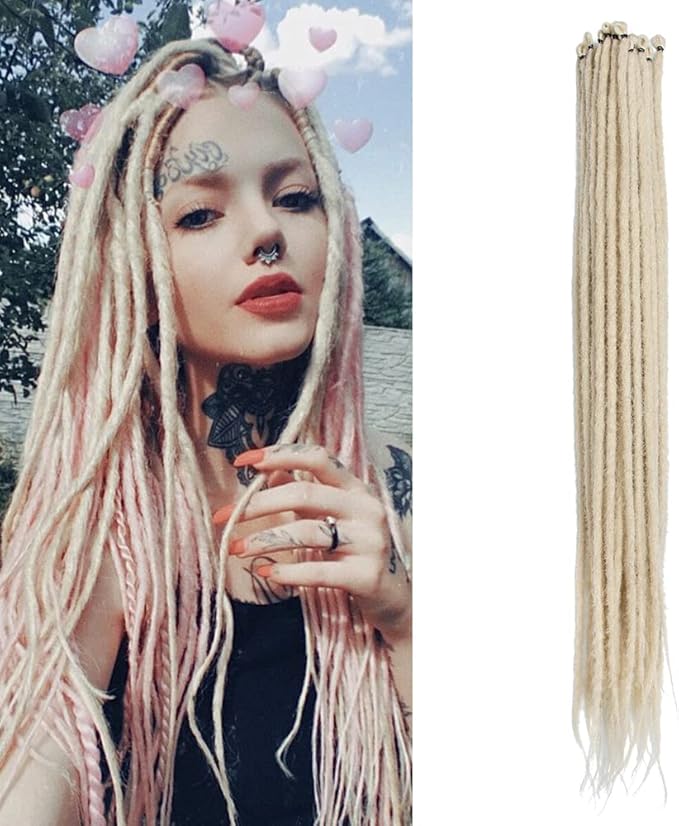 20 Pollici 20 Fili/Confezione Estensioni Di Dreadlock Sintetici Sottili 0, 6cm Capelli Intrecciati All'Uncinetto Morbidi Dreadlocks A Punta Singola Stile Hippie Reggae Hip-Hop, MT27-613 - Foto 2