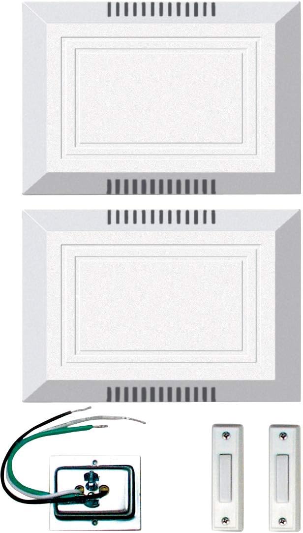 Craftmade C102X2L Builder Door Chime Kit with 2 Lighted Buttons & 2 Door Chimes, White
