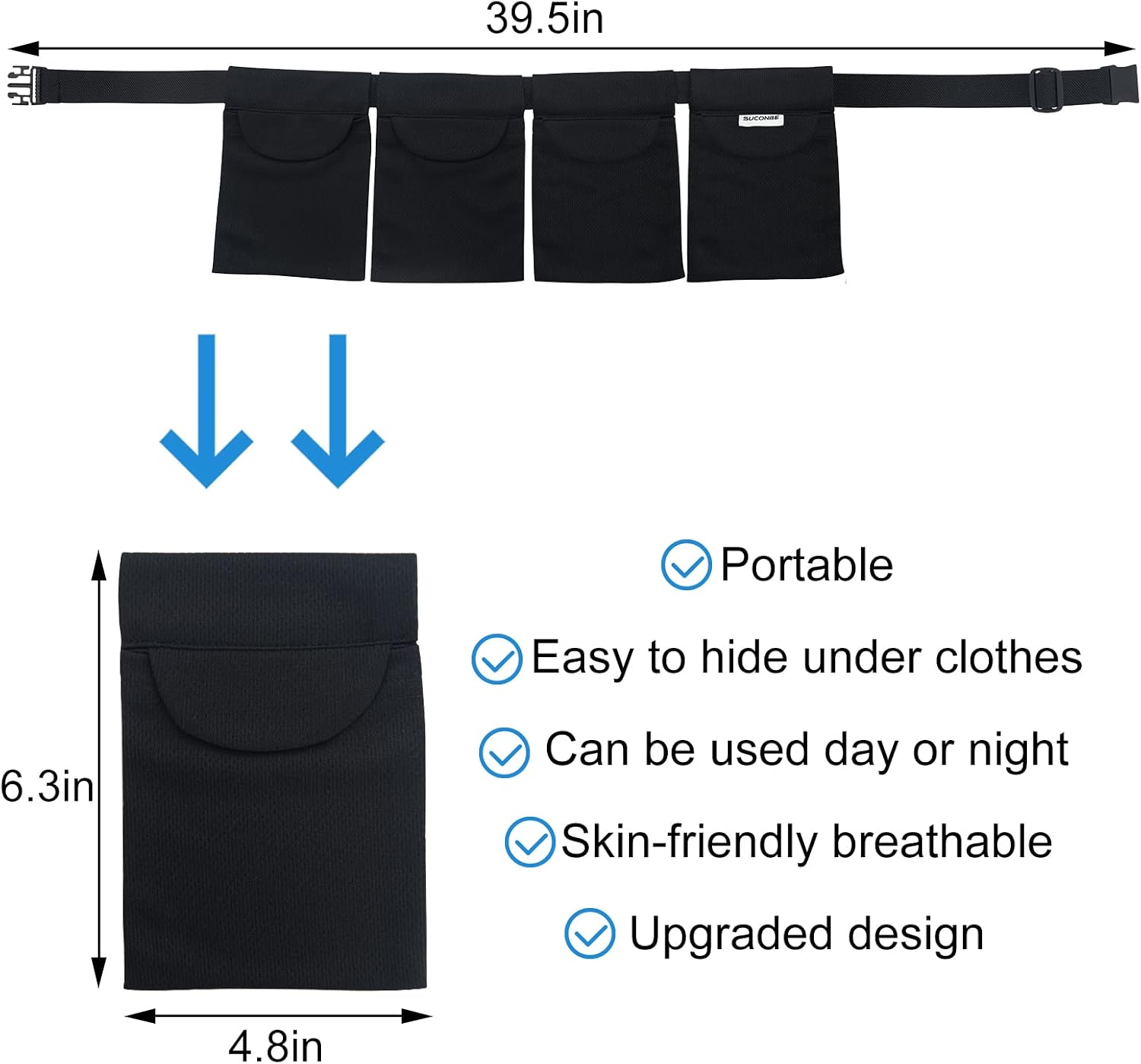 Adjustable Mastectomy Drain Holder-4 Drain Pouches and Shower Bag, for Breast Surgery Mastectomy Breast Reduction Augmentation Post-Surgery Recovery Support Tummy Tuck Patient Care Kit (Black)