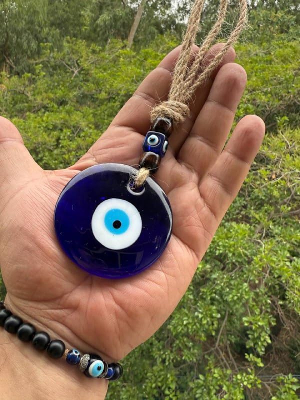 Image of Evil Eye Hanging for Home & Car | Nazar Suraksha Blue Glass Decor with Rope & Beads | Good Luck Protection Charm | Door Wall Hanging | Spiritual Gift Item (Evil Eye 5)