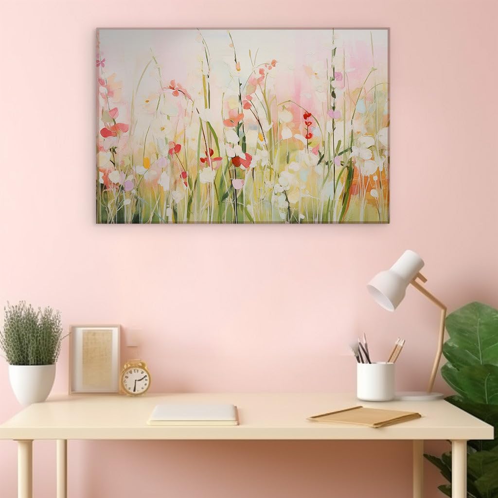 Wall Art Canvas for Living room. Blooming Vitality: A Canvas Alive with Vivid Florals and Pastel Skies, 27 x 18 inch
