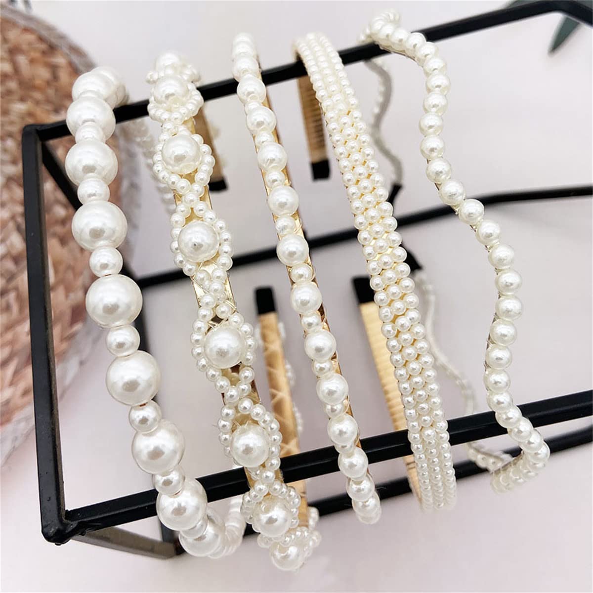 JILIYUPA 20 Pcs Pearls Trendy Headbands, White Artificial Pearl Rhinestones Hairbands Bridal Hair Hoop Party Wedding Hair Accessories for Women Girls (20Pcs-PearlC)
