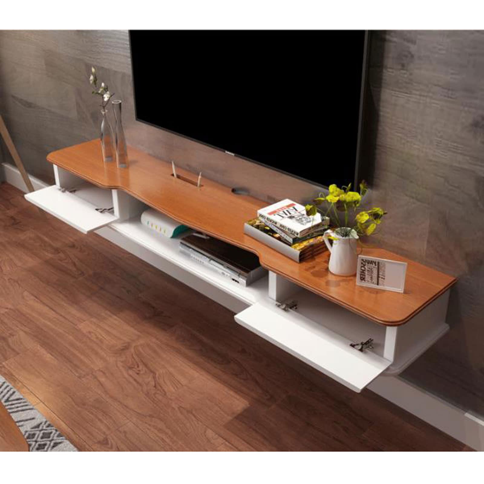 Scaffale galleggiante da parete per TV, lettori DVD, giocattoli, libreria, supporti TV, console TV, organizer con router, set top box, cornici per foto, CD, lettore DVD, Sky Box per la casa