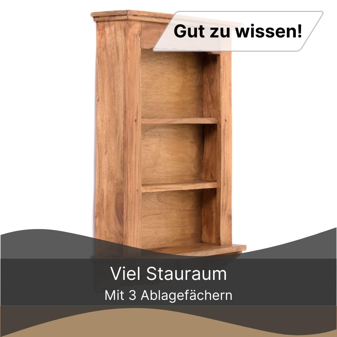 DESIGN DELIGHTS WANDREGAL Country | Mahagoni Holz, 3 Etagen, 68 cm, mit Haken | Wandschrank, Küchenregal, Hängeregal, Holzregal