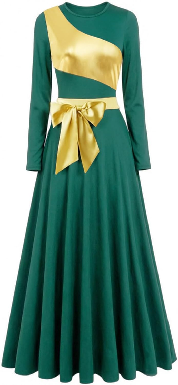 ORIDOOR Praise Dance Dress Worship Liturgical Dance Full Length Church Robe Metal Color Block Splicing Modern Lyrical Dress