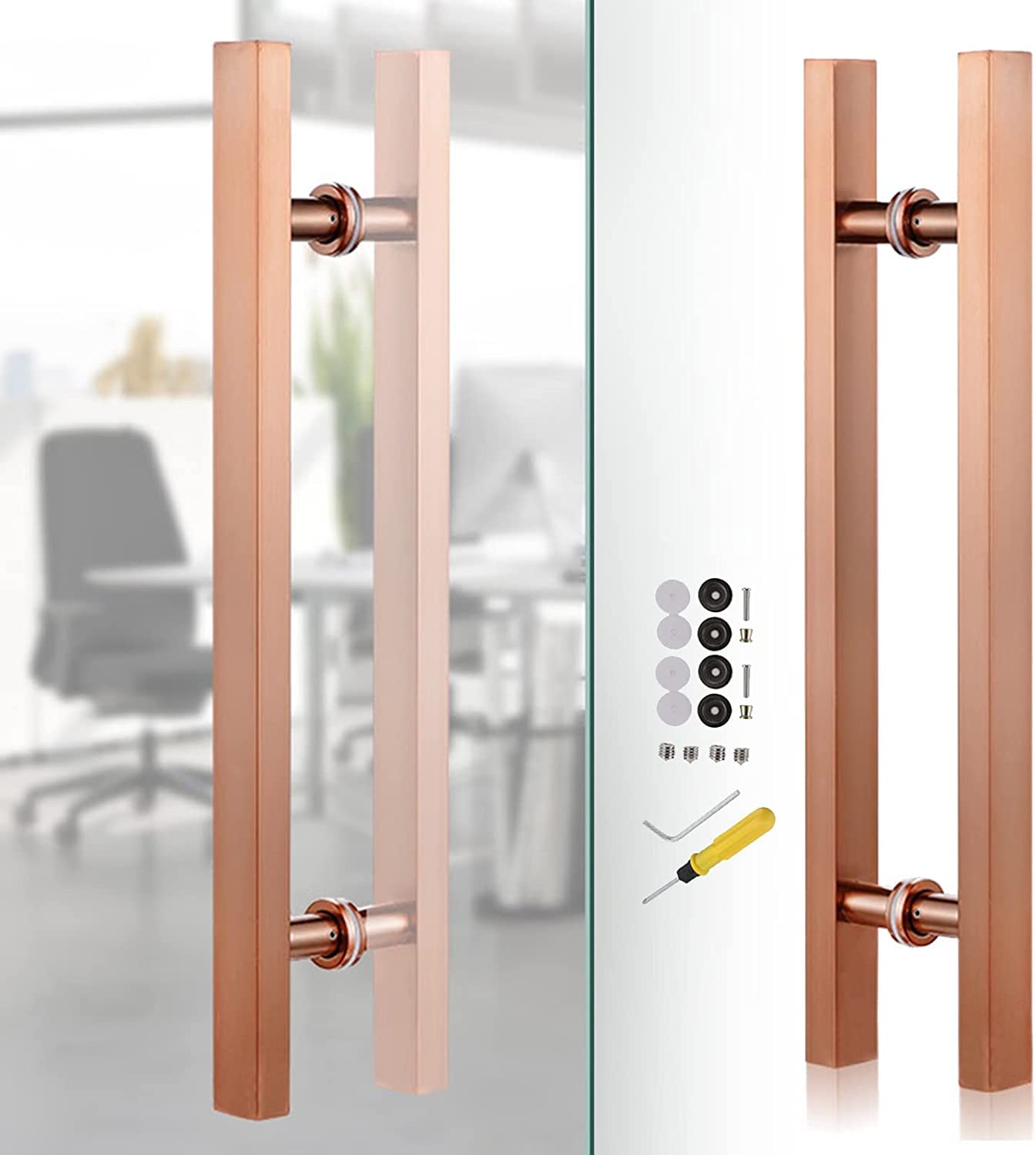 GYRAZXS Sliding door handle elegant glass door handle, rose gold sliding door pull rod metal handrail (Length 60cm(24inch))
