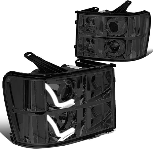 DNA MOTORING U-Halo - Faros delanteros para proyector compatibles con GMC Sierra 1500, 2500HD, 3500HD 24-DOOR, lente ahumada,