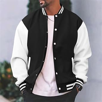 Men's Baseball Varsity Letterman College Jacket, Casual Slim Fit Jacket, Urban Classic Vintage Oldschool Model, Streetwear Sport Hip Hop, Wool Bodice and Sleeves