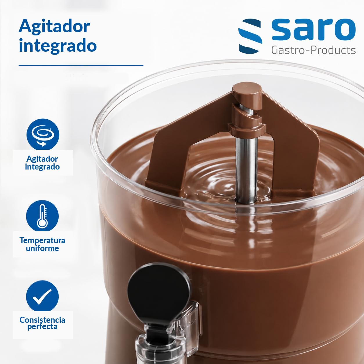 SARO NINA Dispensador de cacao, 5 l, agitador, temperatura regulable, 260 x 320 x 500 mm (A x L x H), 30-90 °C, grifo y recipiente extraíbles, 230 V, 1,1 kW