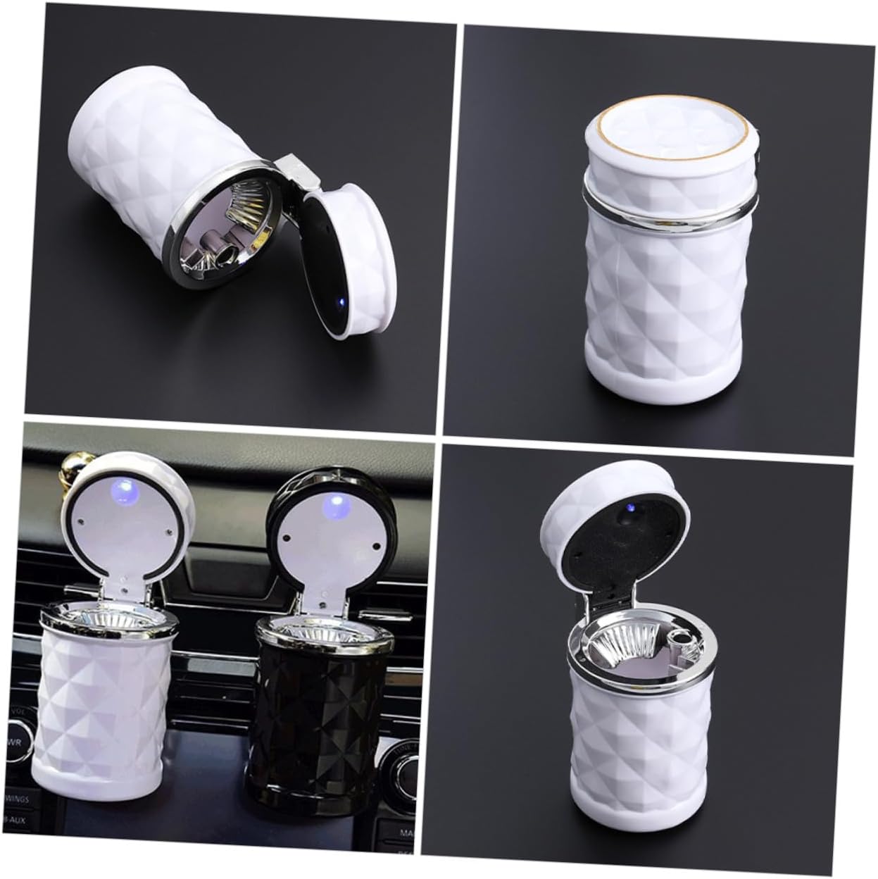 2pcs LED Light Car Ashtray Portable Cigarette Ash Holder with Lid for Vehicle Interior Stylish Faceted Design Nighttime Convenience Fits Suvs and Cars