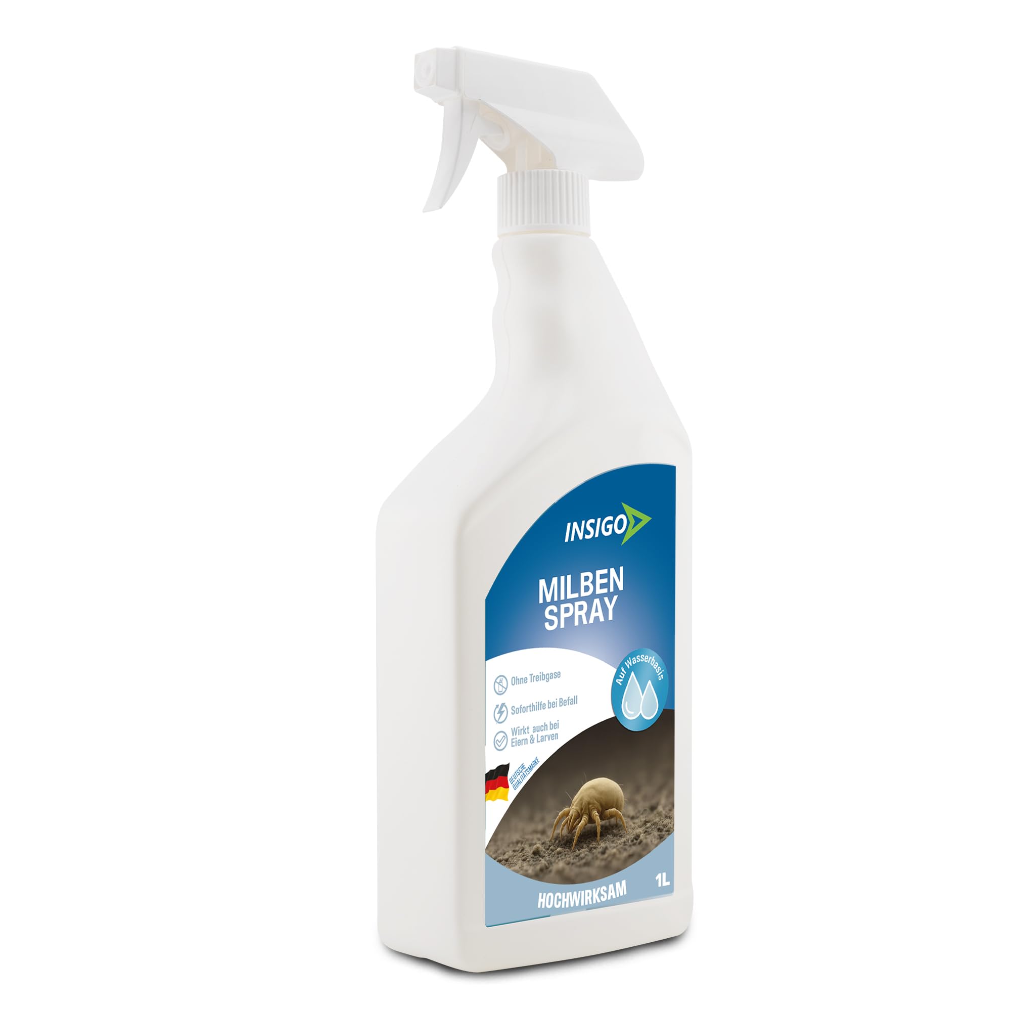 NEU Biozidfreie Milben Abwehr 1L – Mittel für Hausstaubmilben abwehren – Milbenspray für Matratzen – Fleckenfrei – Milben Spray INSIGO