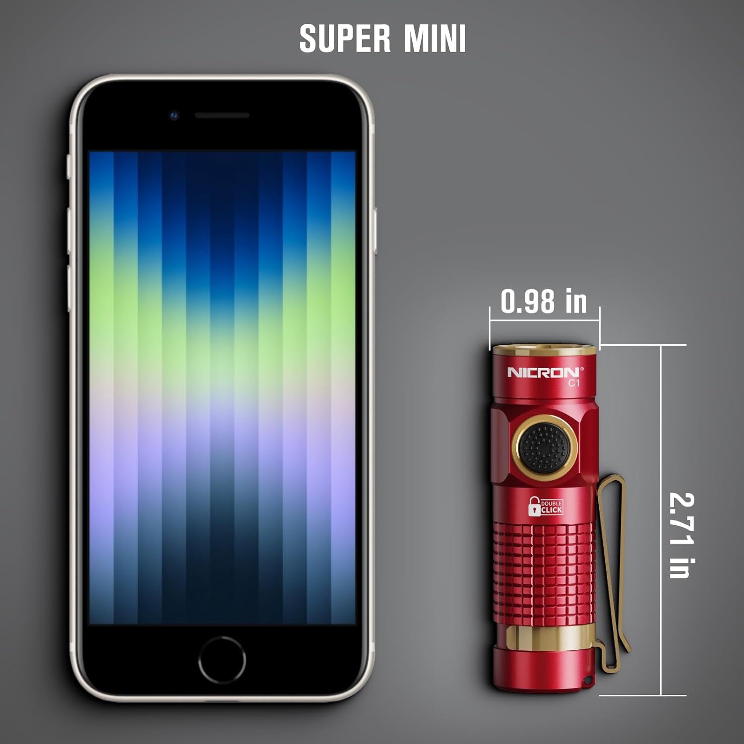 NICRON mini Flashlight, 1200 lumens Rechargeable led flashlights high lumens with Clip on Flashlight, Tactical flashlights with Magnet, Waterproof EDC Flashlight for Emergencies Camping Outdoor (Red)