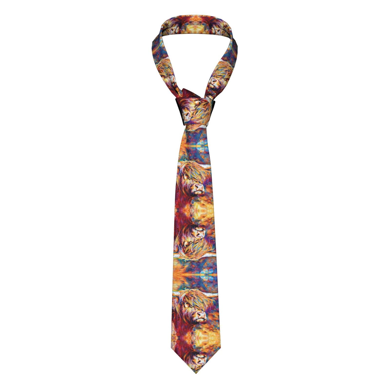Aseelo Unisex Highland Cow Floral Blue Polyester Necktie Men's Tie Great For Weddings, Groom, Groomsmen, Missions, Dances, Gifts., One Size
