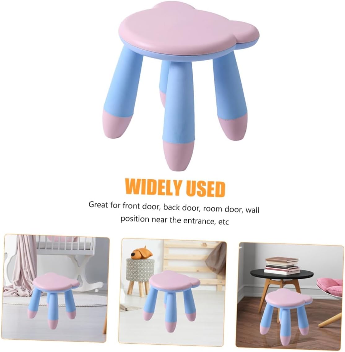Plastic Step Stool Non-Slip Cartoon Bear Footstool Shoe Changing Stool for Preschool Bathroom Bedroom Use, Pink