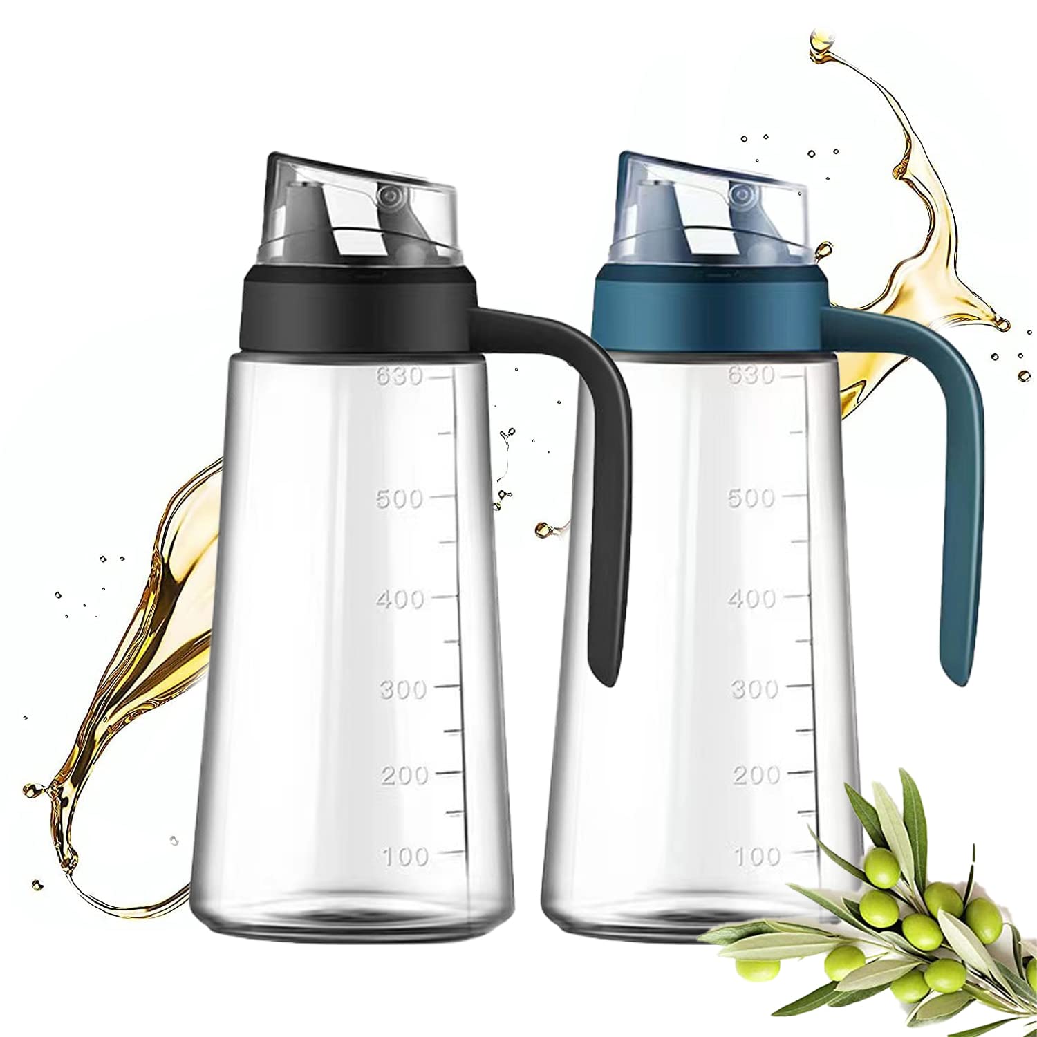 Auto-Flip Olivenöl-Spender – 570 Ml, Automatische Kappe, Tropffrei, Mit Reinigungsbürste, Aus Glas