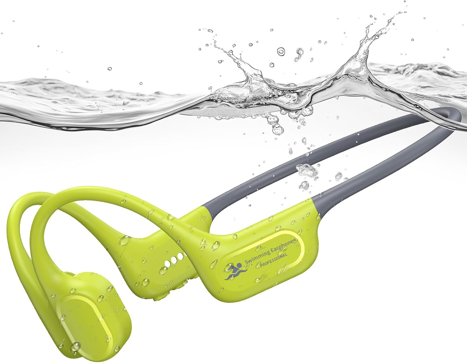 Bone Conduction Swimming Headphones, IP68 Waterproof Earbuds with 32GB MP3, Bluetooth 5.4 Open Ear Sport Earphones, Underwater Headphones for Swimming, Running, Cycling, Marathon-SurfAudio(Glow green)