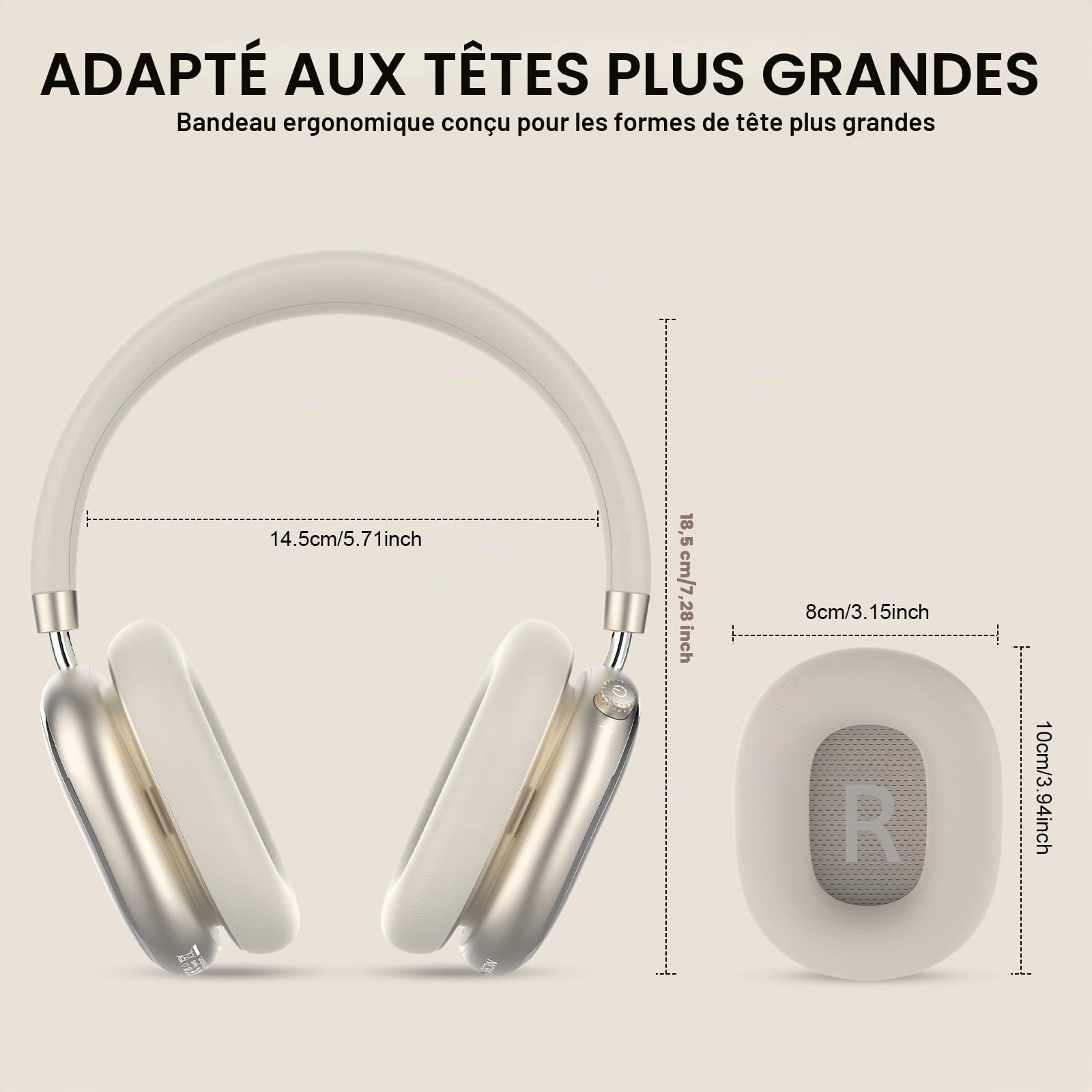 NC95 Casque Bluetooth sans Fil à Réduction de Bruit Hybride,Bluetooth 6.0,120 Autonomie,Contrôle par Application,Mode Transparence,Charge Rapide pour Les Voyages/Le Travail(Lumière des étoiles)