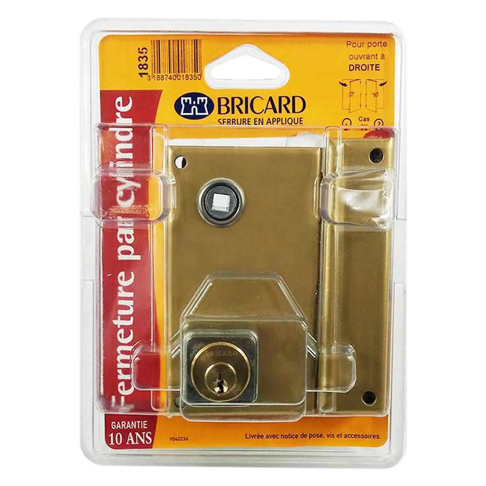 Bricard 1835 Serrure en applique verticale fouillot 5 Goupilles tirant droit 80x120, Doré