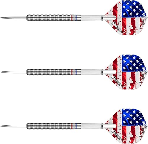 Miniatura 2 de Dartfellas Juego de dardos con punta de acero Patriot X de 0.85 oz, 90% tungsteno, bandera estadounidense, estrellas y rayas, rojo, blanco y azul,