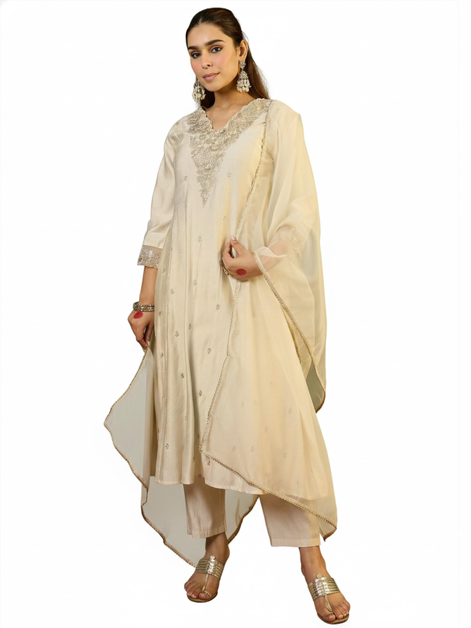 indo era Women's Liva Ethnic Motifs Embroidered Straight Kurta & Pant With Dupatta Set (IESTR12378)-picture-10
