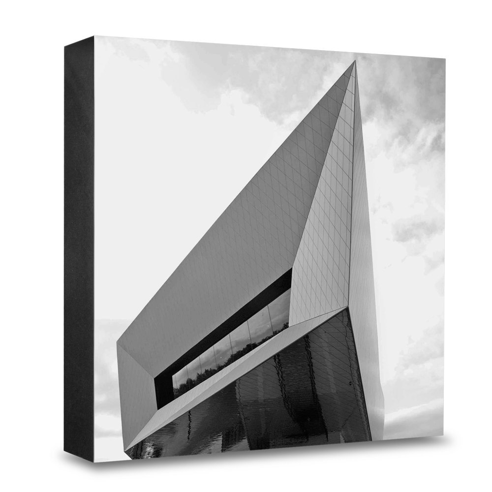 Bloc photo en bois 20x20 cm d'architecture du Musée Porsche, tableau en chêne véritable