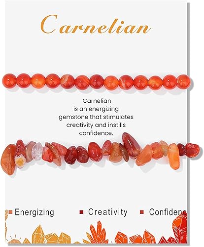 2Pcs Carnelian Crystal Bracelet for Women Natural Stone Bracelet Carnelian Bead Bracelet Healing Crystal Bracelet Carnelian Jewelry for Women