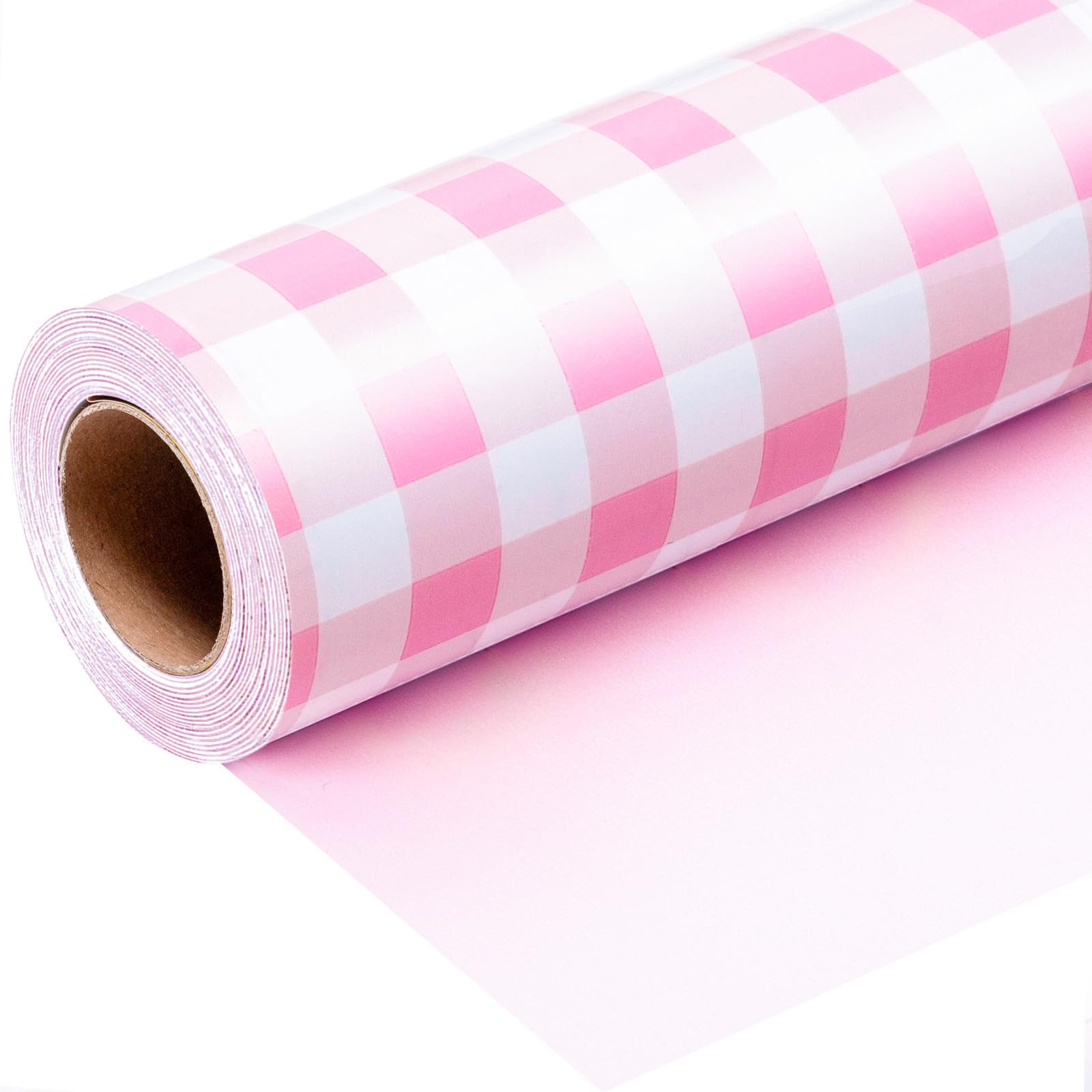 Wikadlik Rosa karierte Geschenkpapierrolle – 43 cm x 10 m kariertes Design Geschenkpapier für Geburtstag, Valentinstag, Muttertag, Vatertag, Hochzeit, Abschluss, Weihnachten
