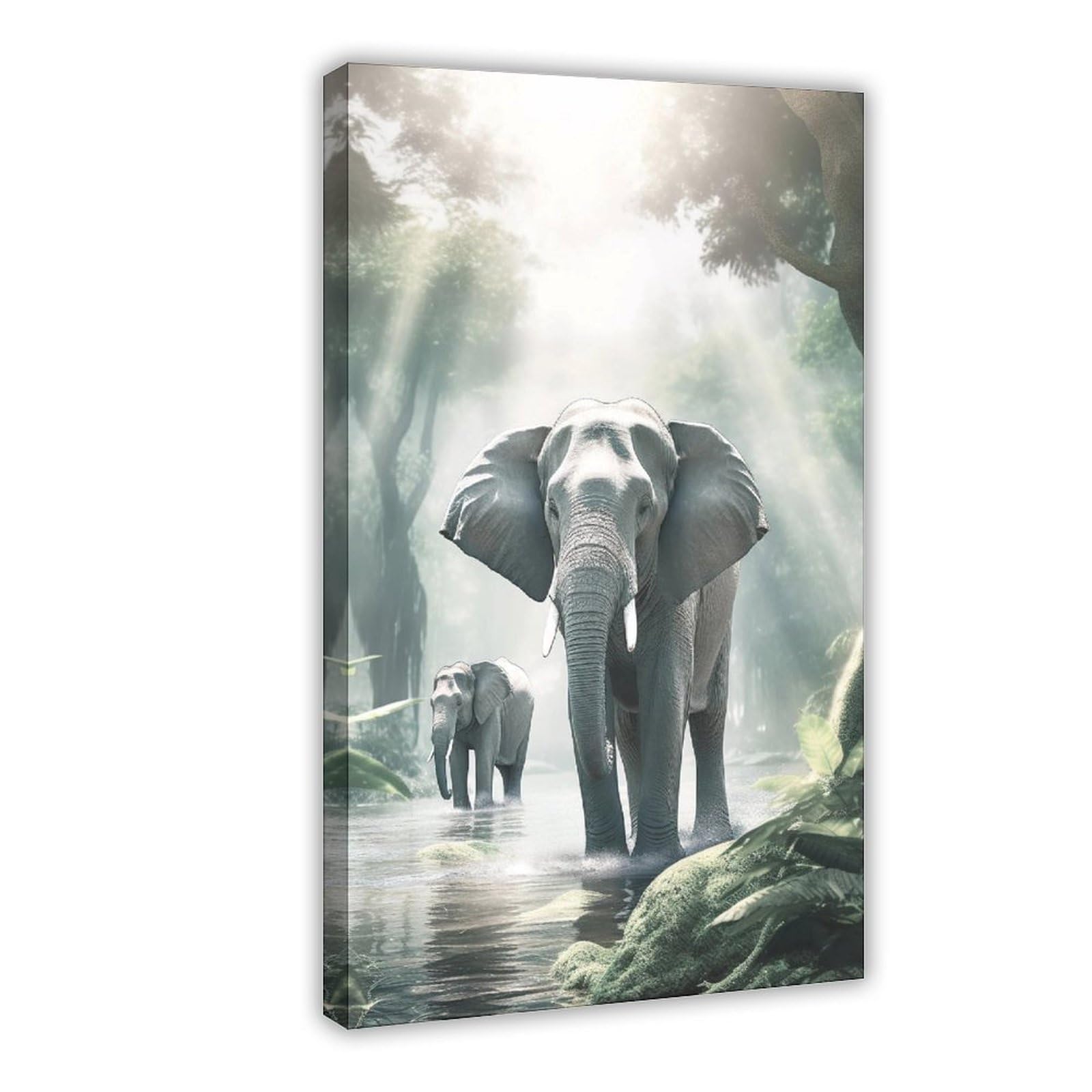 Bareronor Elephants in The Jungle Canvas Poster Bedroom Decor Landscape Office Room Decor Gift 24" L X 36" W
