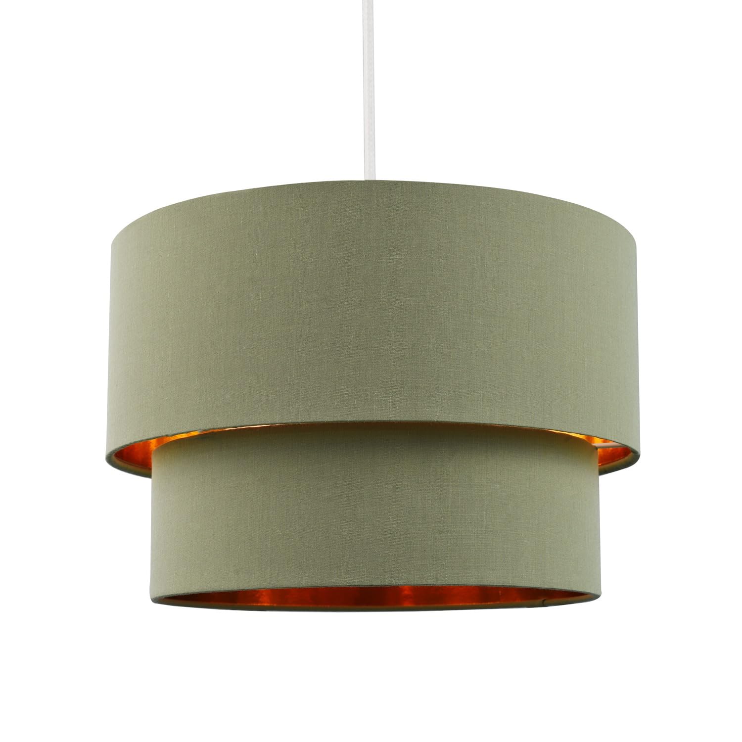 Happy Homewares Olive Green Cotton Double Tier Pendant Shade - Shiny Copper Inner - 30cm Diameter