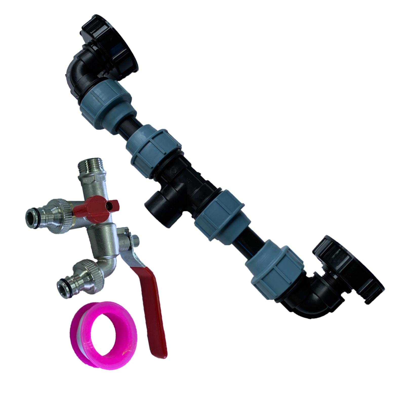 IBC Adapter do zbiornika z gwintem grubym, adapter spustowy, 1 rura 2 zakrzywione złącza, złącze węża do wody, oleju, paliwa, ogrodu, podwórka, łatwa instalacja, C