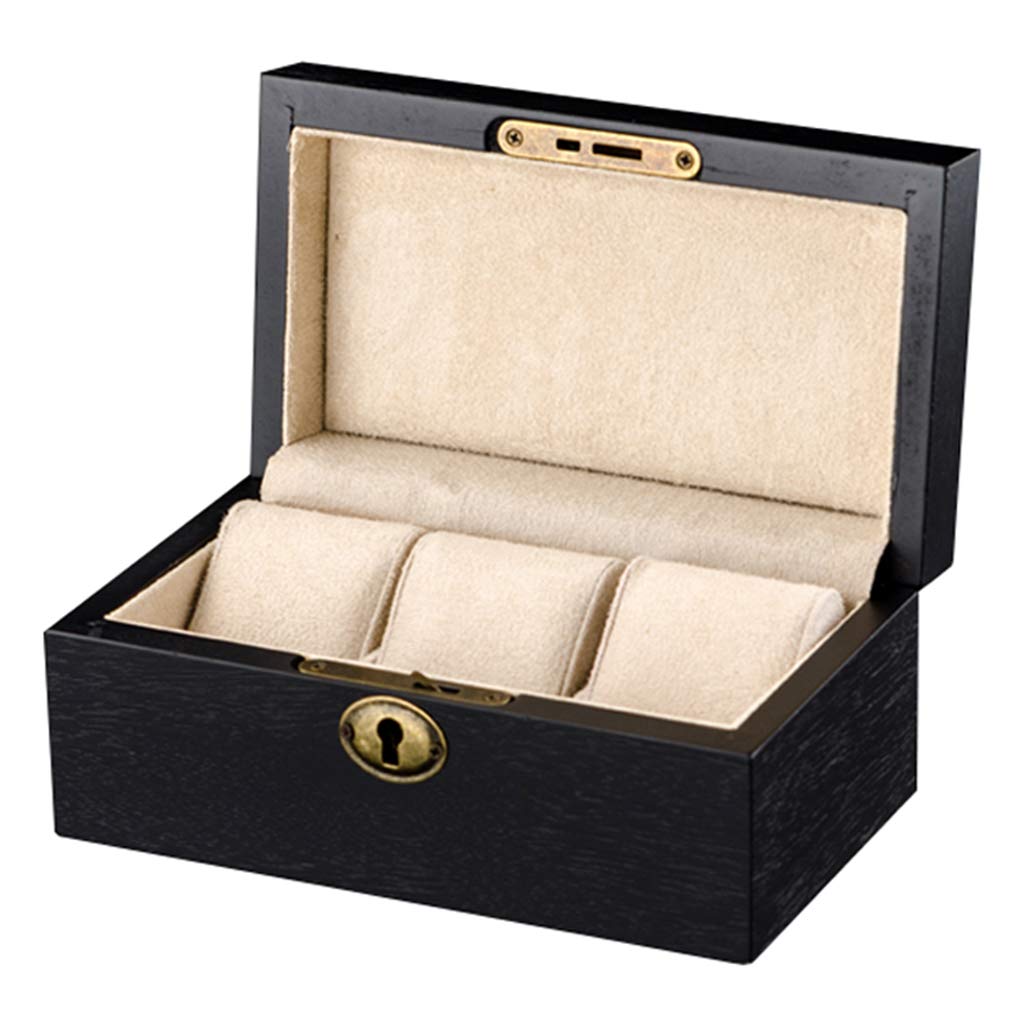 Caja de reloj de madera de 3 ranuras con parte superior de cristal Organizador de exhibición de joyería de madera Organizador de reloj Pulsera Bandeja Organizador de vitrina para hombres y mujeres