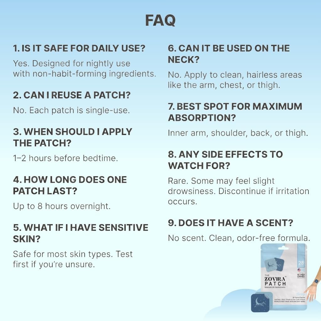 Zovira Sleep Patches for Adults — Extra Strength Melatonin & Magnesium Patch — Time-Release Sleep Aid Stickers — Non-Habit Forming, Hypoallergenic — 28 Transdermal Patches for Deep Rest & Relaxation - Image 6