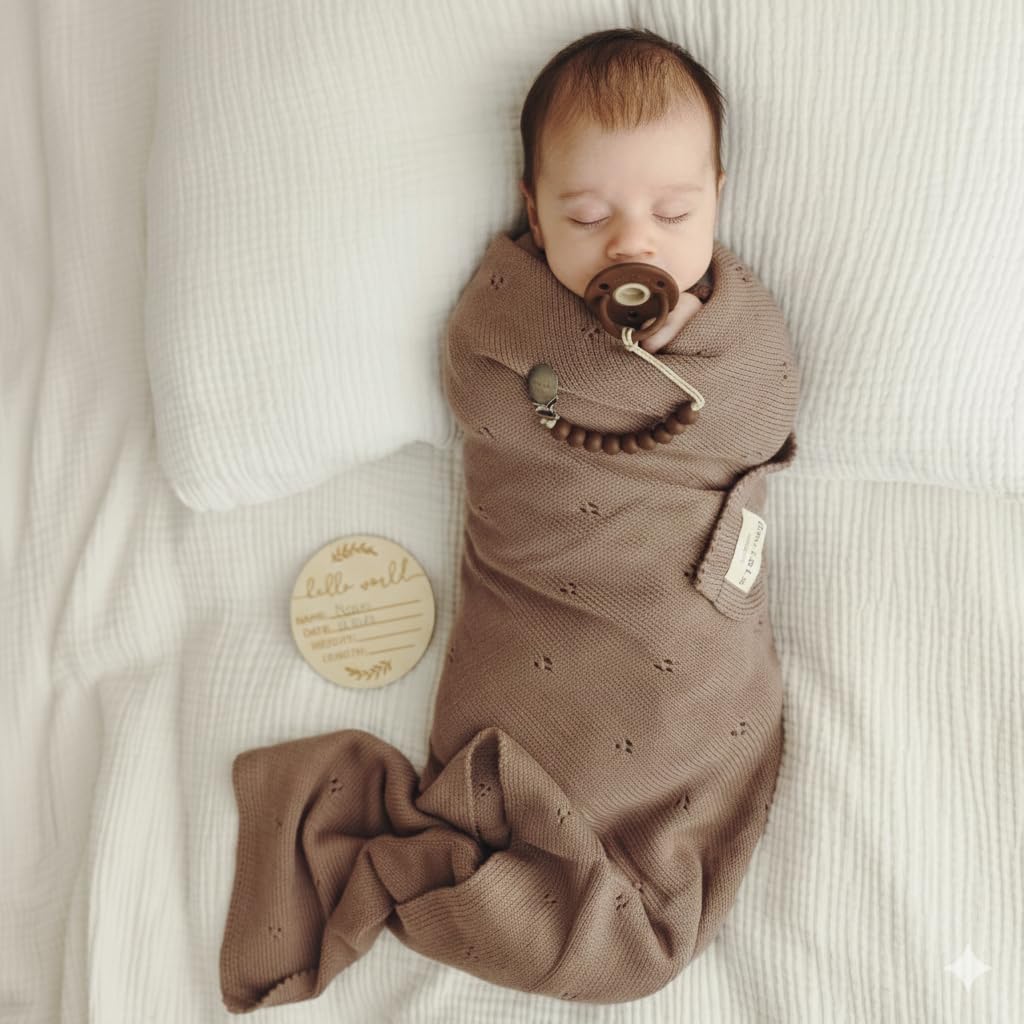 Manta Pointelle para Bebés para Niños y Niñas, 100% de Lujo de Algodón Suave para Envolver en la Cuna o Cochecito, Manta de Regalo para Recién Nacidos, Bebés y Niños Pequeños (Moca)
