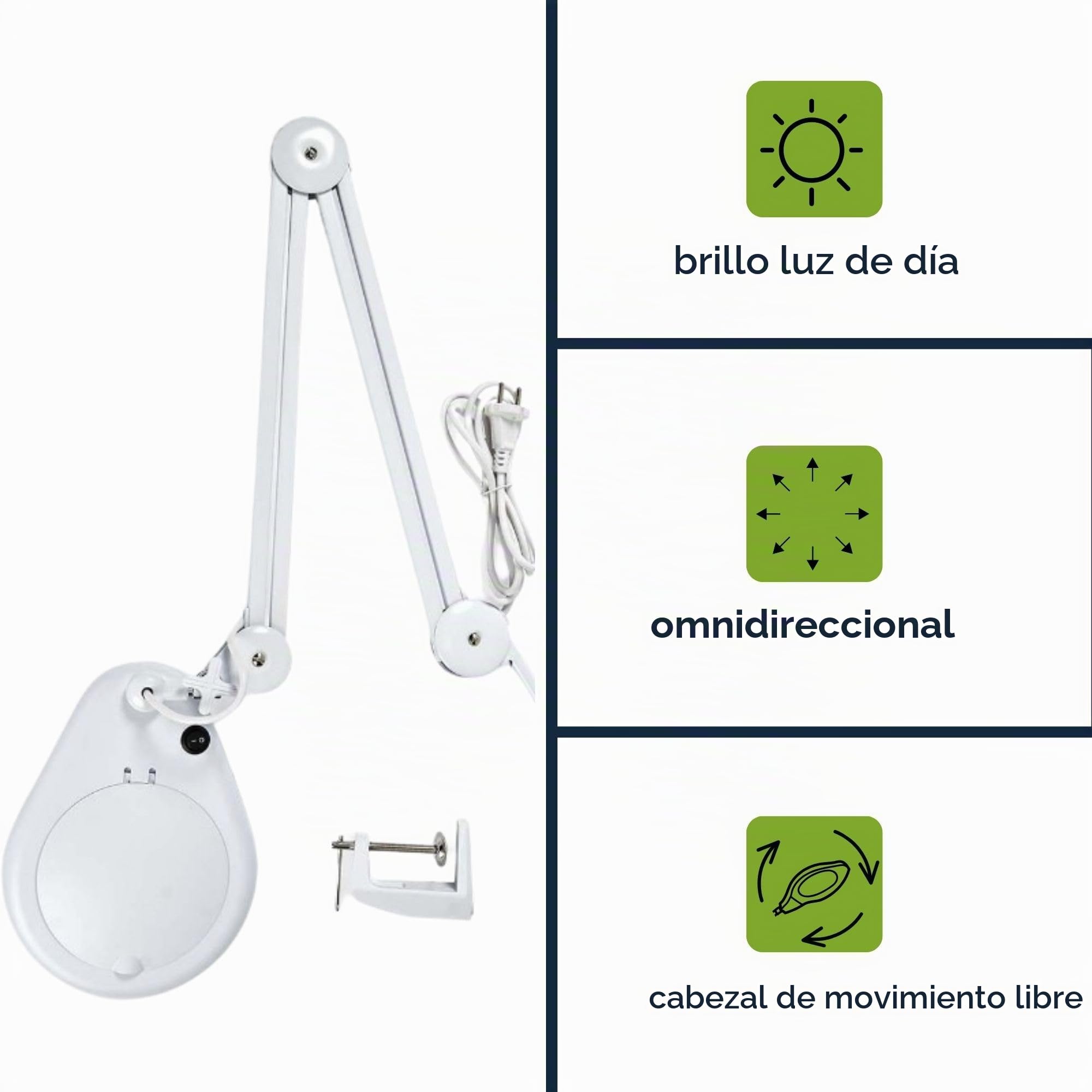 Velleman Lámpara Lupa con Pinza, 22 W lámpara de Aumento con Brazo articulado, Aumento 2,25x, Lente 5 dioptrías 120 mm, para Hobby, Lectura y Trabajos de precisión