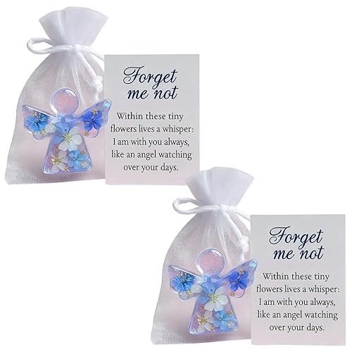 2 Pieces Pocket Angel Forget Me Not Flower Keepsake -