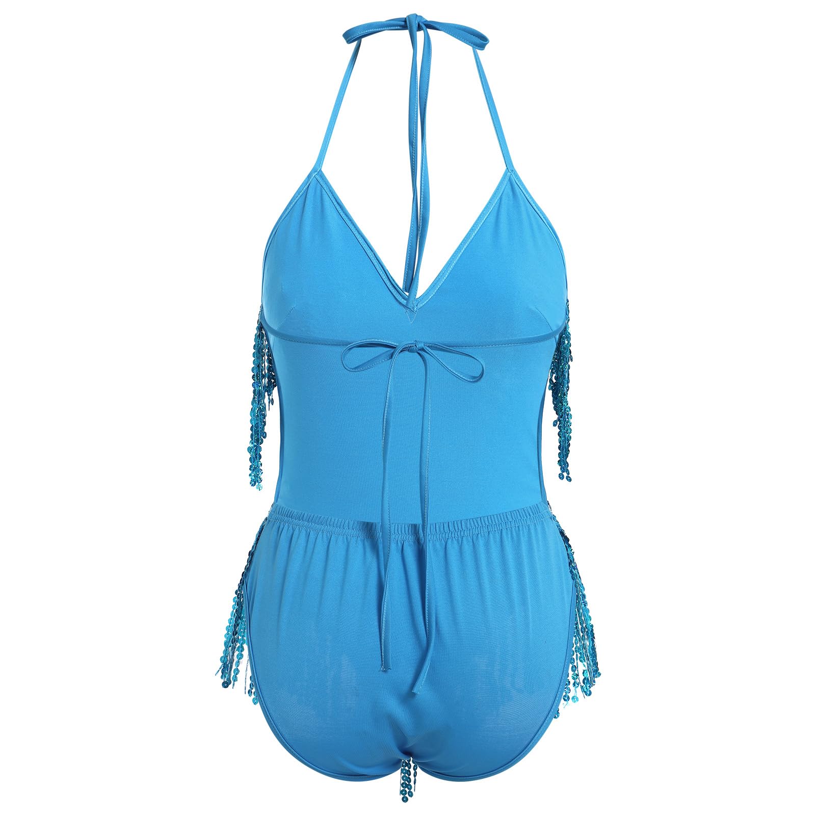 FYMNSI Body à paillettes scintillantes dos nu col en V une pièce à franges à paillettes pour femme