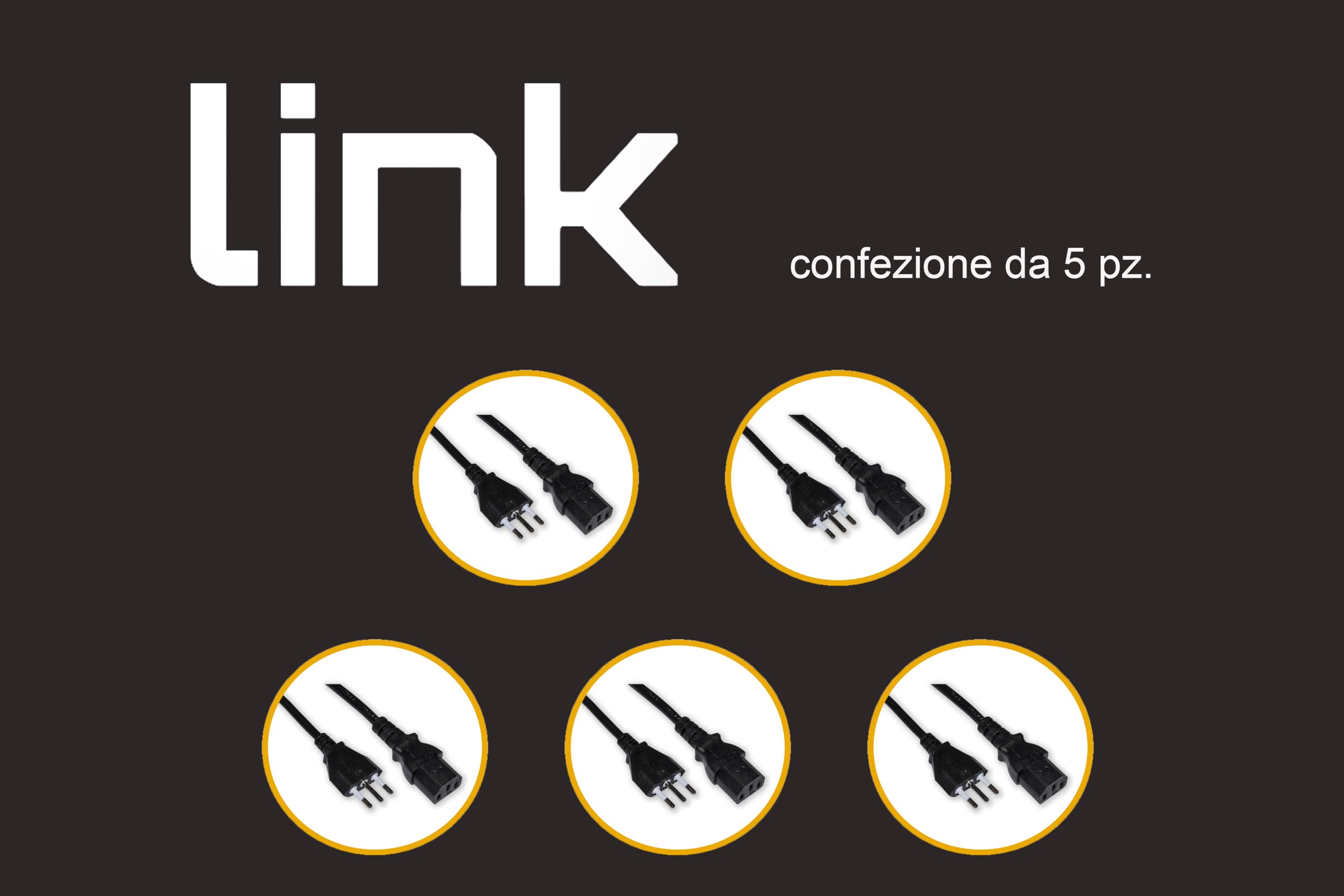 LINK LKIT10005 - cavo alimentazione spina italiana tripolare 10 a. per computer, stampanti ecc. mt. 10 confezione da 5 pezzi
