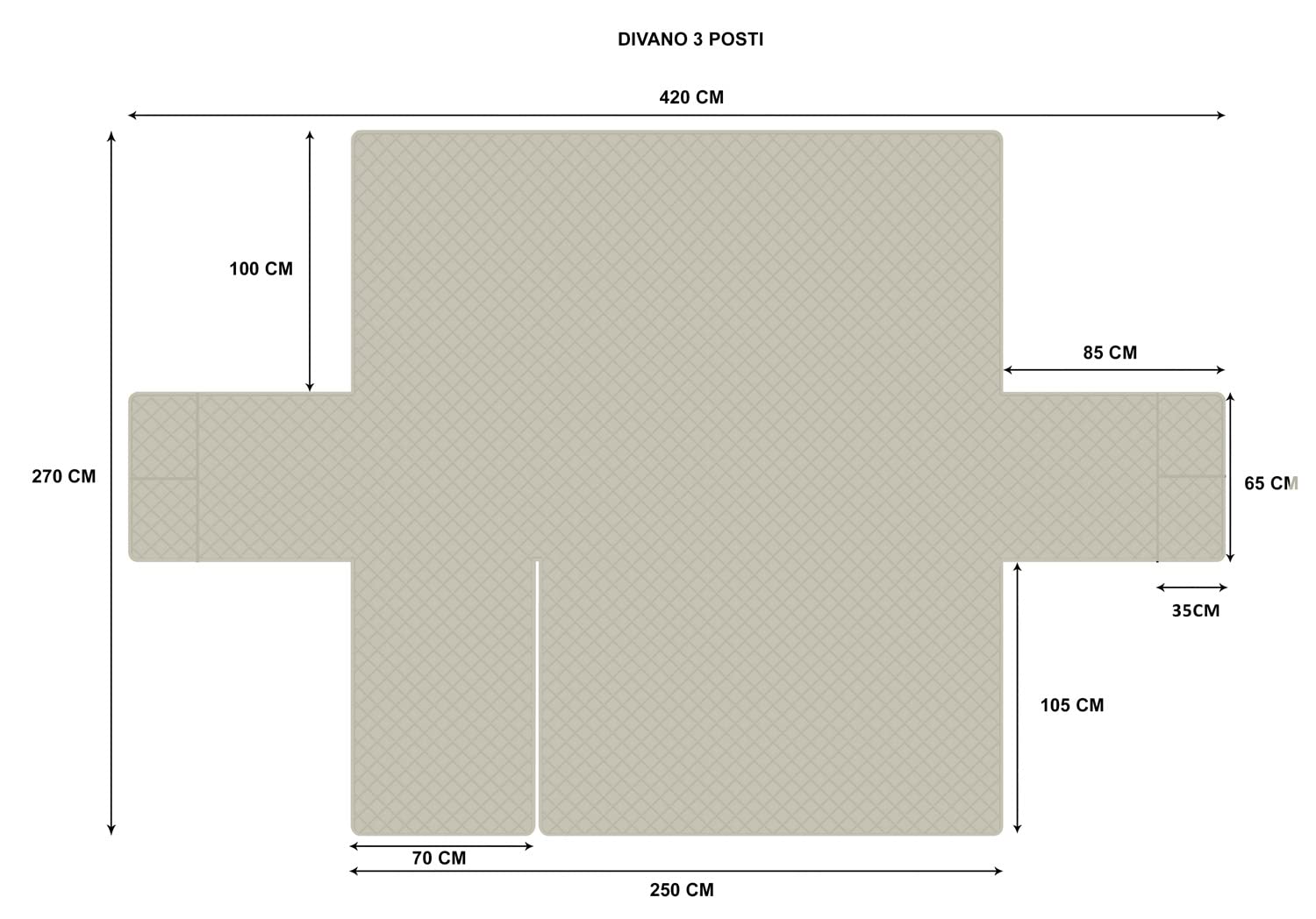 Copridivano 3 Posti con Penisola (L 250 CM), Copridivano Penisola Destra/Sinistra Universale Reversibile, Copridivano Impermeabile Antigraffio Indispensabile per Animali Domestici - Bianco Crema
