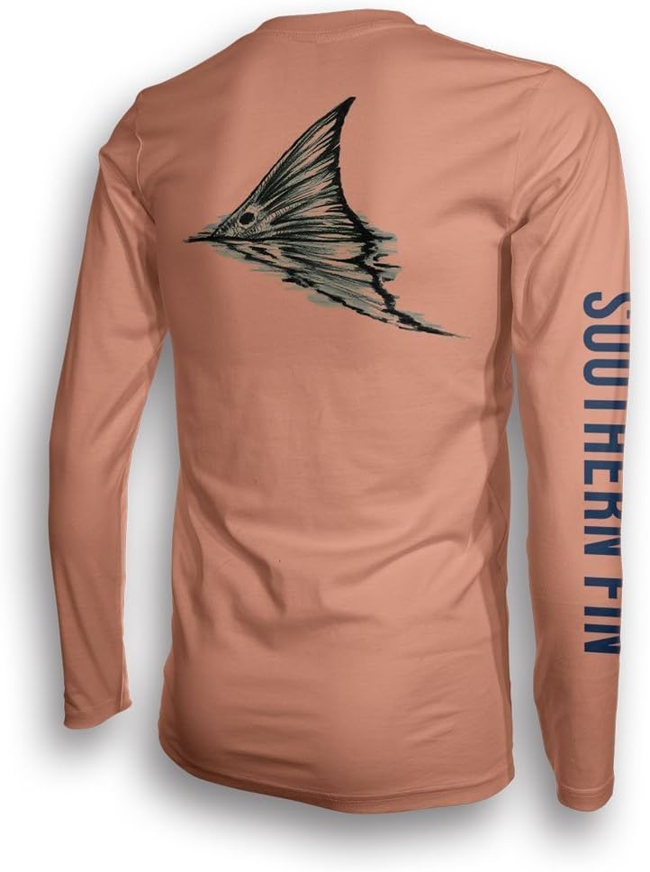 Southern Fin Apparel Long Sleeve Fishing T-Shirt for Men and Women, UPF 50 Dri-Fit Performance Clothing (Redfish Tail, X Small)