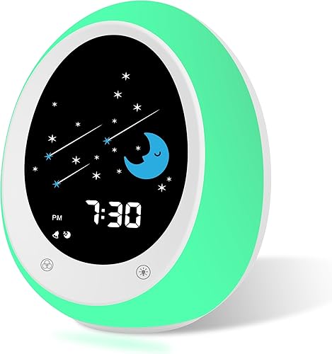 Miniatura 1 de BUTTING Reloj despertador para niños, reloj de entrenamiento para dormir con sol y luna, máquina de sonido, luz nocturna, reloj despertador para