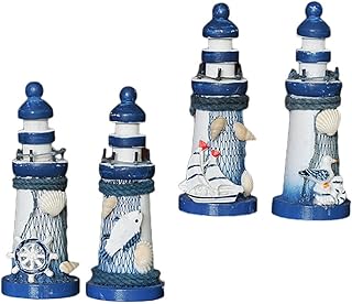 BESPORTBLE - Mini statuetta per faro nautico marino, decorazione da spiaggia, tavolo da collezione, amministrazione, accent oceano, mare, acquatici, tema eventi regalo, ricordi, 4 pezzi