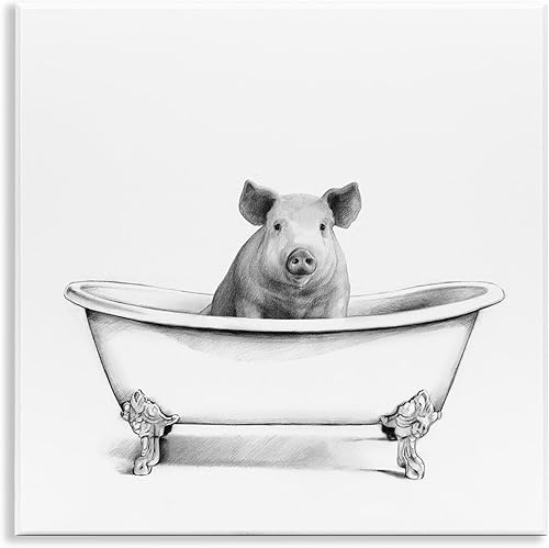 Stupell Industries Hog in Bath Tub - Boceto de baño minimalista, diseñado por Victoria Borges Art, 12 x 12 pulgadas, placa de pared