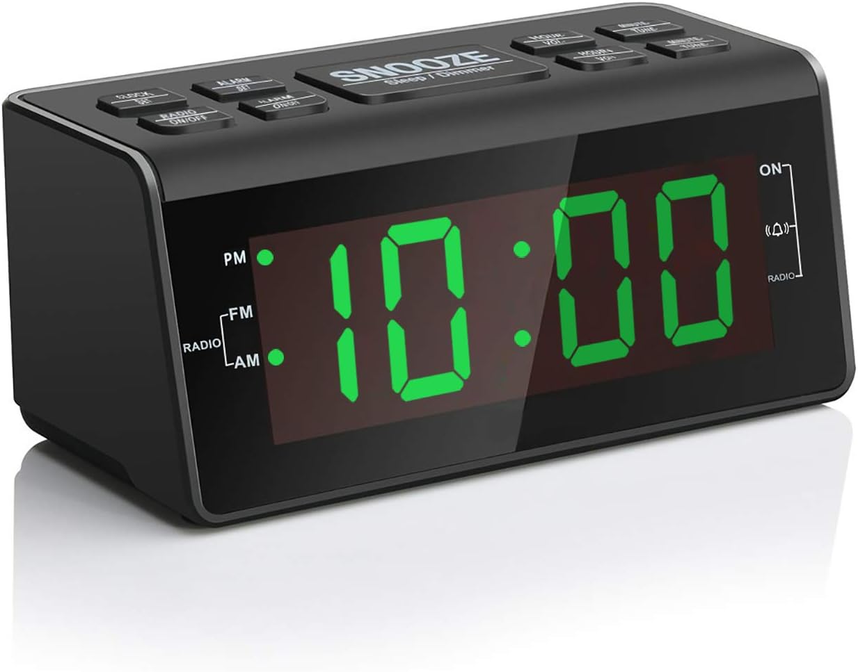 Digital Alarm Clock Radio with AM/FM Radio, 1.2” Big Digits Display, Sleep Timer, Dimmer and Battery Backup, Bedside Alarm Clocks with Easy Snooze for Bedrooms, Table, Desk – Outlet Powered