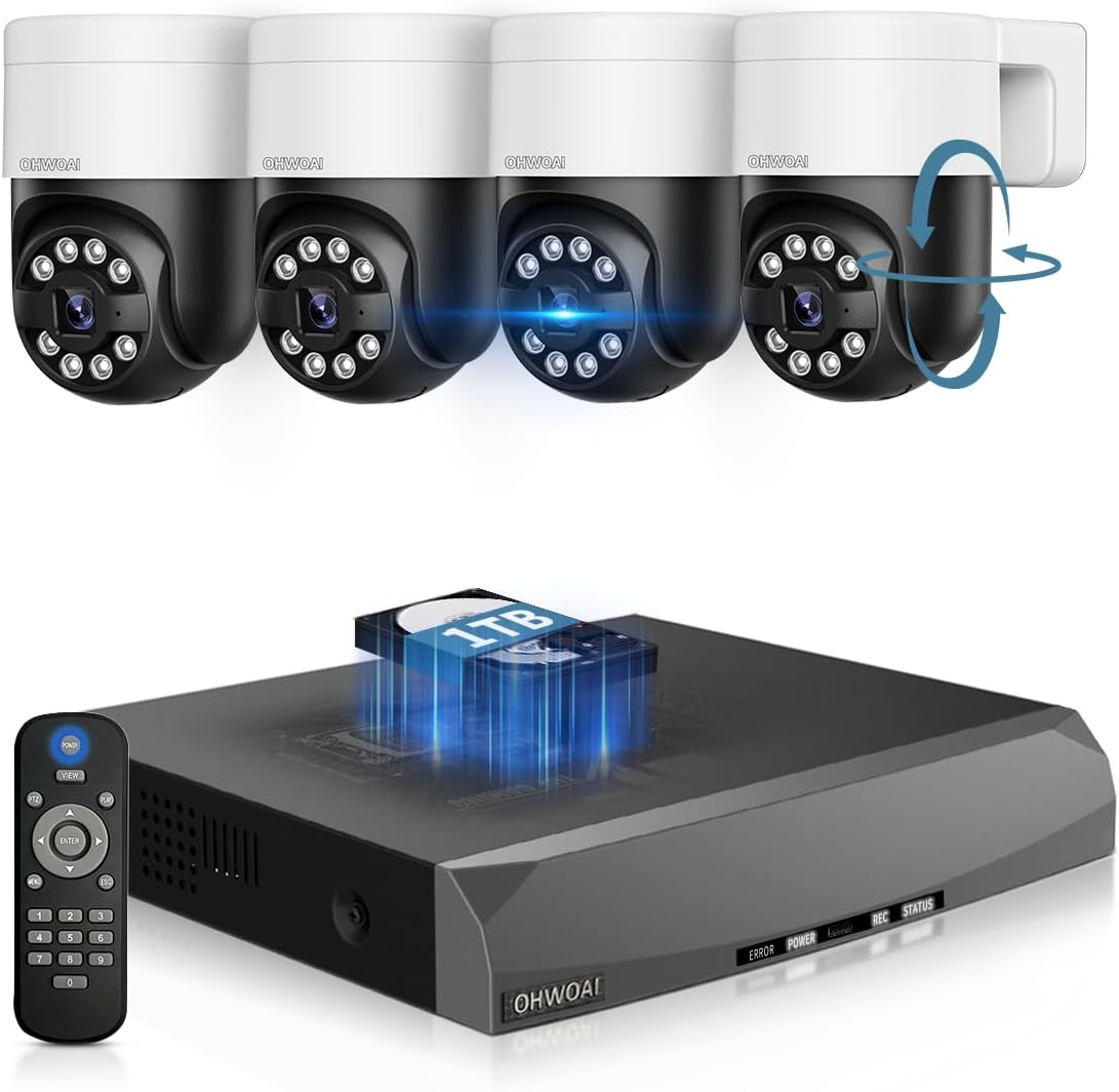 Product image of 《130°Wide Angle & 2-Way Audio 》4K Outdoor Wired Security Camera System,360 Degrees Security PTZ IP Cameras,Surveillance Video Equipment, Surveillance DVR Kits