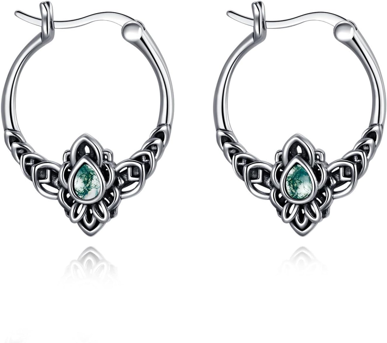 Owl/Hummingbird/Butterfly/Animal Moss Agate Hoop Earrings 925 Sterling Silver Vintage Moss Agate Hoop Earrings for Birthday Women Gifts