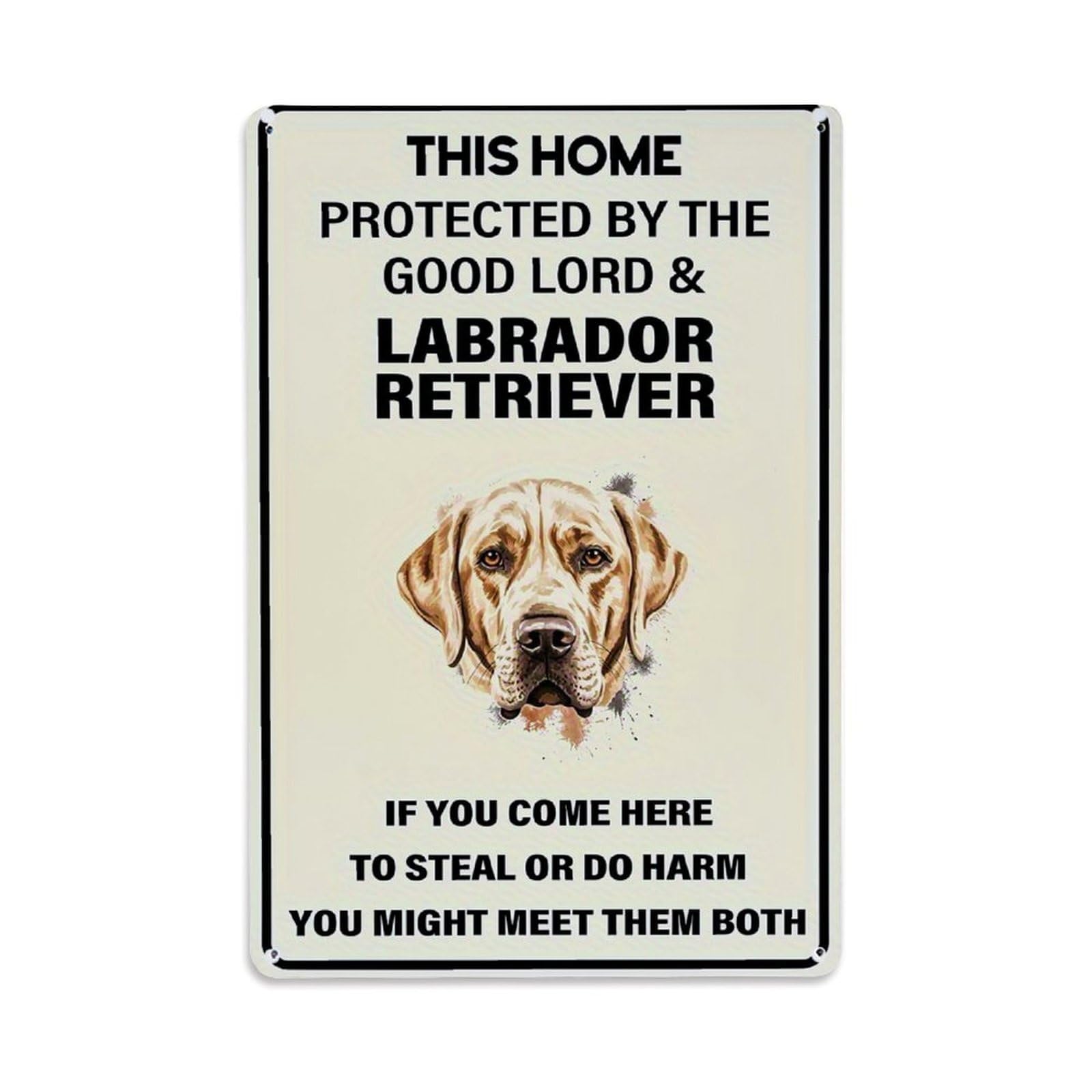 Jdfenggu Vintage Labrador Retriever Home Protection Sign Retro Metal Tin Sign, Metal Poster For Bar, Home, Man Cave, Kitchen, Laundry Room Art Decor 8X12 Inch