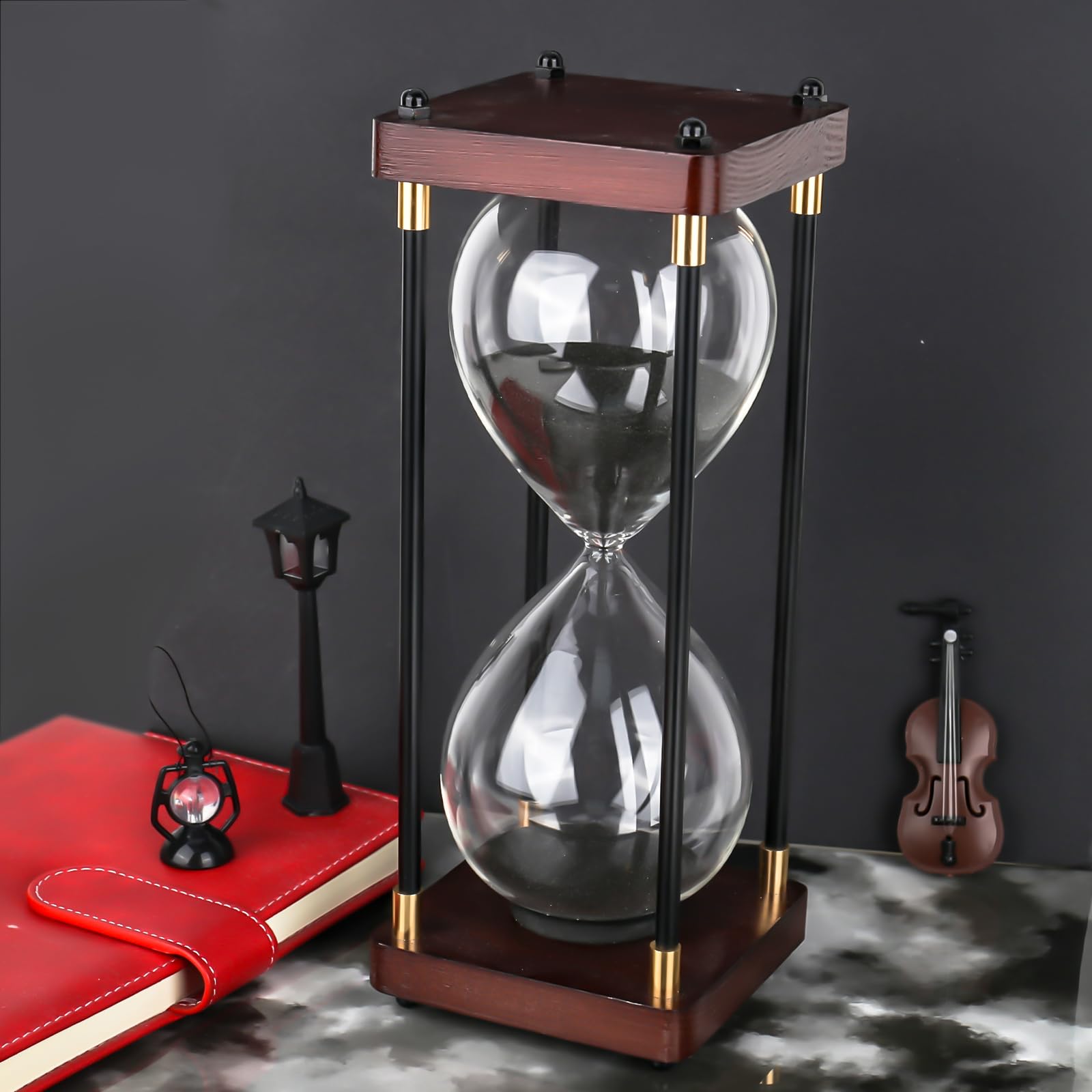 XTDMJ Reloj de arena de madera 30 minutos grande elegante negro arena brillante decoración hogar escritorio oficina boda