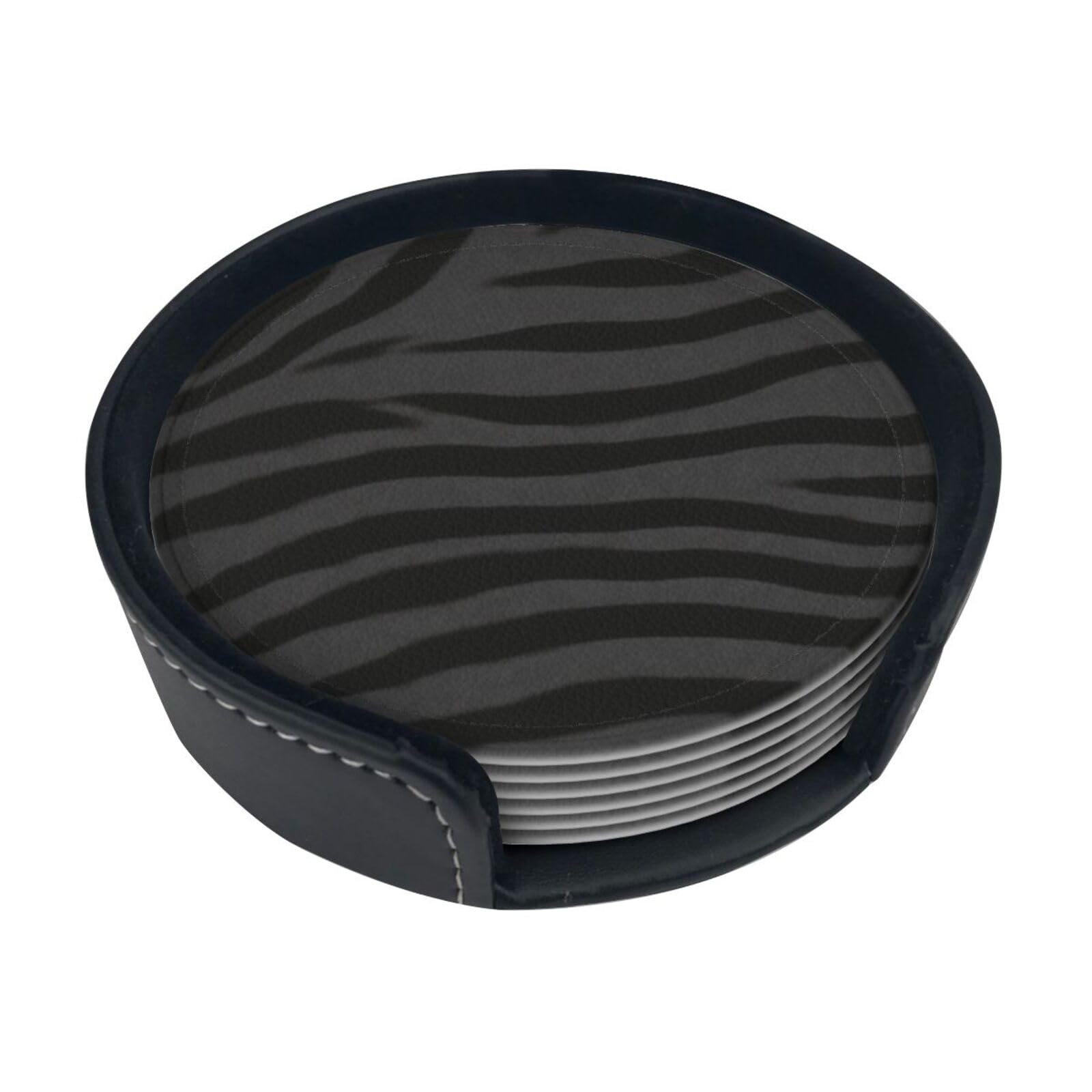 Dark Tiger Stripe Leather Coasters-Set of 6 with Storage Holder